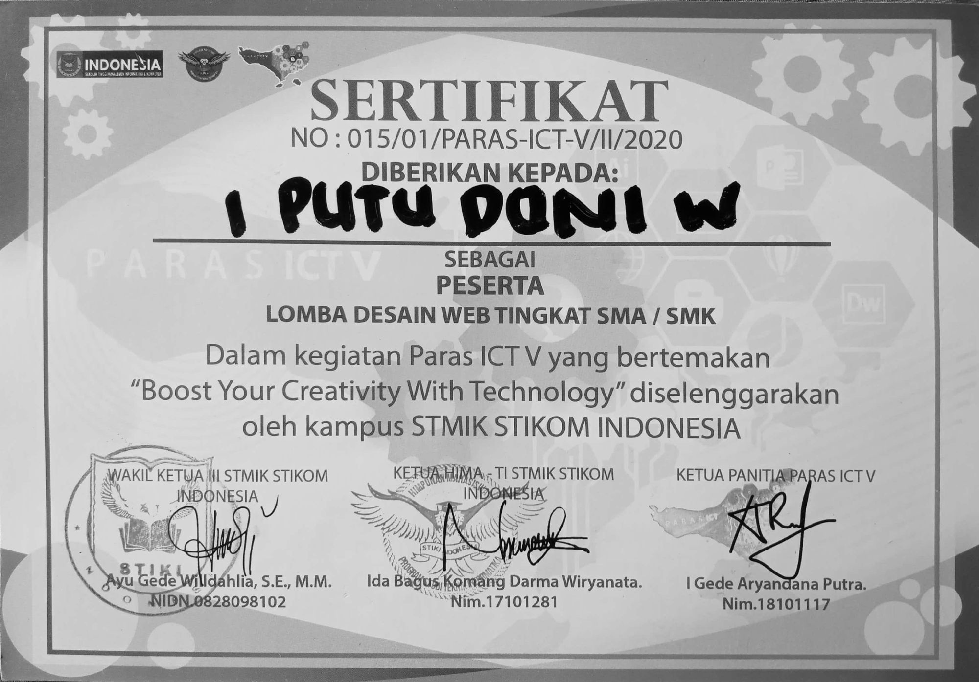 Participant of 'PARAS ICT V' Web Design competition at STIKI