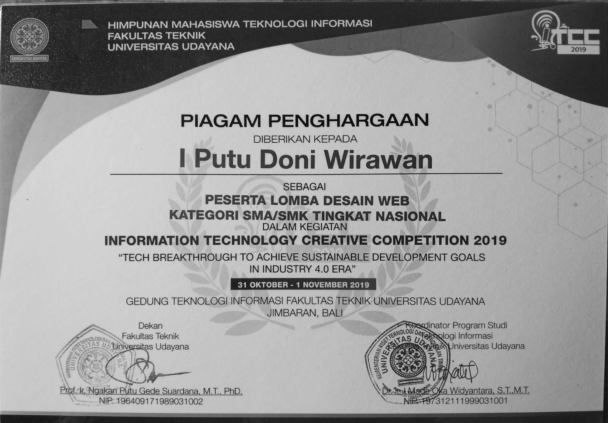Participant of 'ITCC' Web Design competition at UDAYANA University